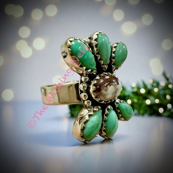 Kingman Turquoise Wildhorse Jasper Cluster Ring Sterling Silver Adjst 5-10 - Picture 3 of 6